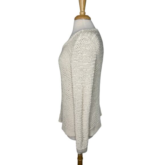 EILEEN FISHER Ivory Open Knit Pullover Sweater Size Large Womens Cotton Blend - Picture 2 of 10